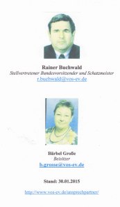 Laut veröffentl. Protokoll 73% der Stimmen: Rainer Buchwald kandidierte als Stellverteter und Schatzmeister - Foto: VOS-Seite 30.01.2015