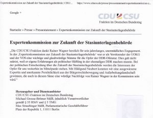 Mitteilung der CDU/CSU-Bundestagsfraktion (Ausschnitt)